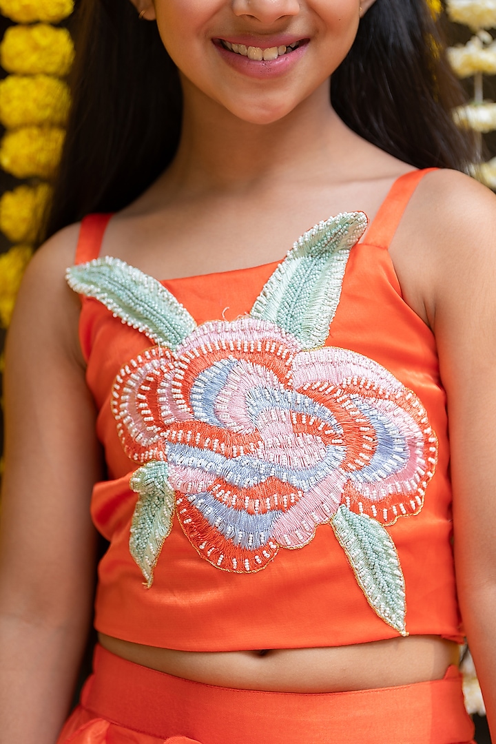 Orange Shantoon Lehenga Set For Girls by Kirti Agarwal Pret n Couture at Pernia's Pop Up Shop
