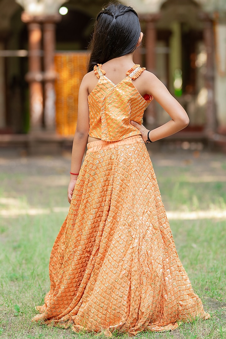 Orange Silk Embroidered Lehenga Set For Girls by Kirti Agarwal Pret n Couture at Pernia's Pop Up Shop