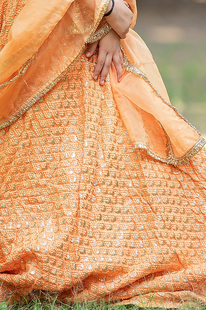 Orange Silk Embroidered Lehenga Set For Girls by Kirti Agarwal Pret n Couture at Pernia's Pop Up Shop