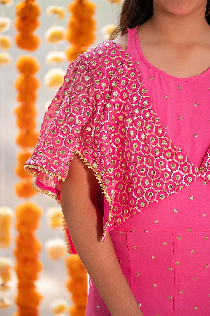 Pink Georgette Embroidered Jumpsuit With Shrug For Girls by  Kirti Agarwal Pret n Couture at Pernia's Pop Up Shop