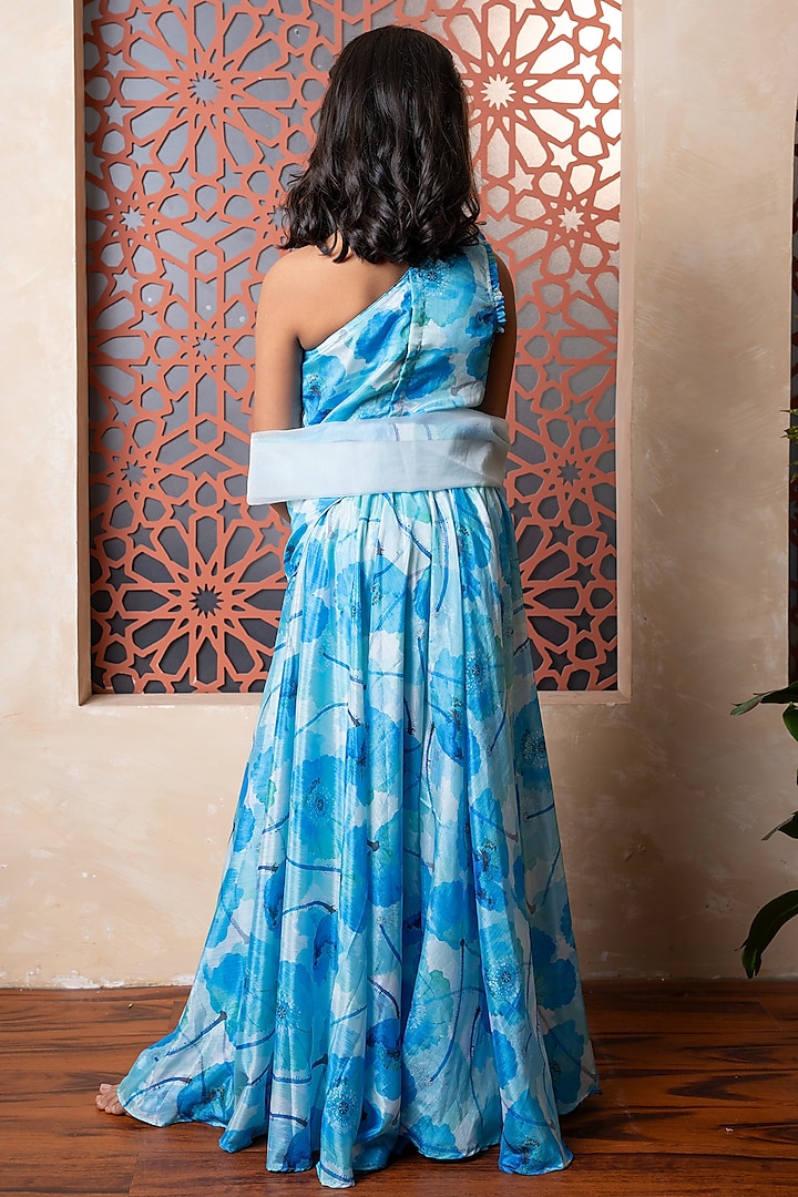 Ocean Blue Chinon Crepe Floral Printed Sharara Set For Girls by Kirti Agarwal Pret n Couture at Pernia's Pop Up Shop
