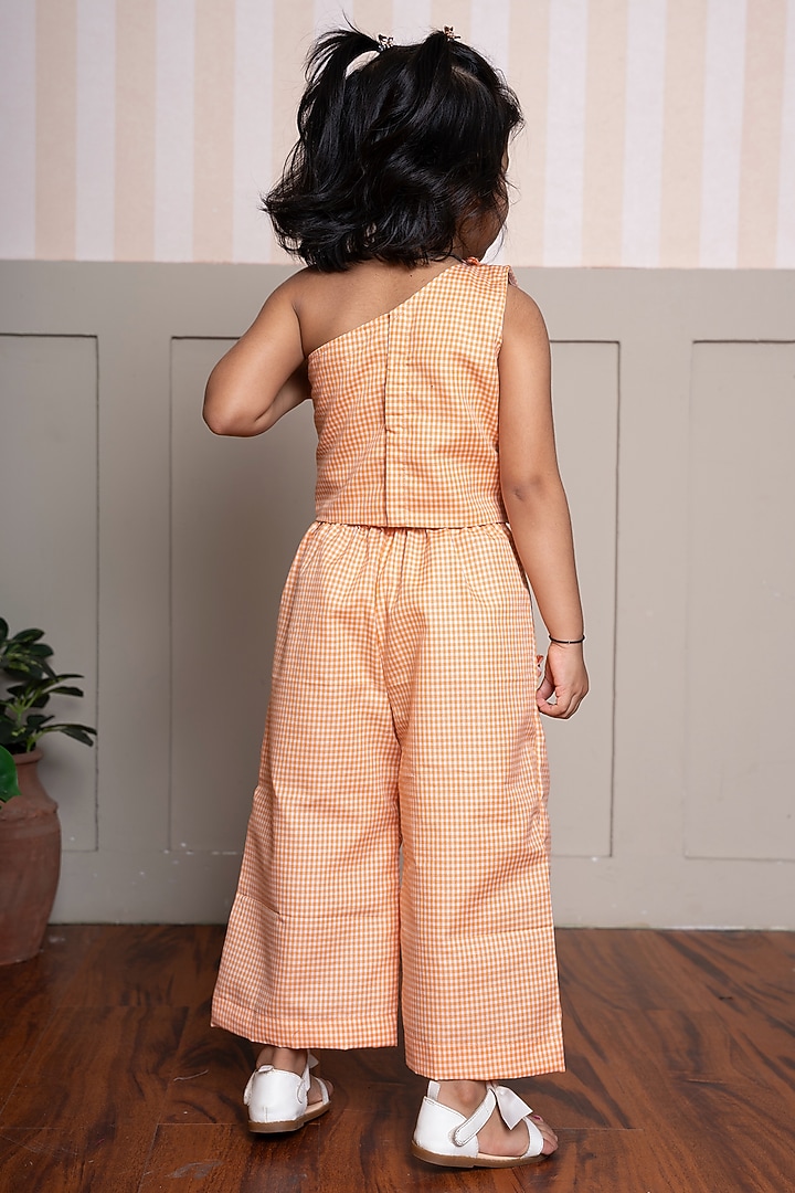 Orange Pure Cotton Embellished Co-Ord Set For Girls by Kirti Agarwal Pret n Couture at Pernia's Pop Up Shop