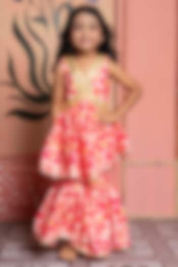 Pink & Peach Modal Satin Printed Sharara Set For Girls by Kirti Agarwal Pret n Couture at Pernia's Pop Up Shop