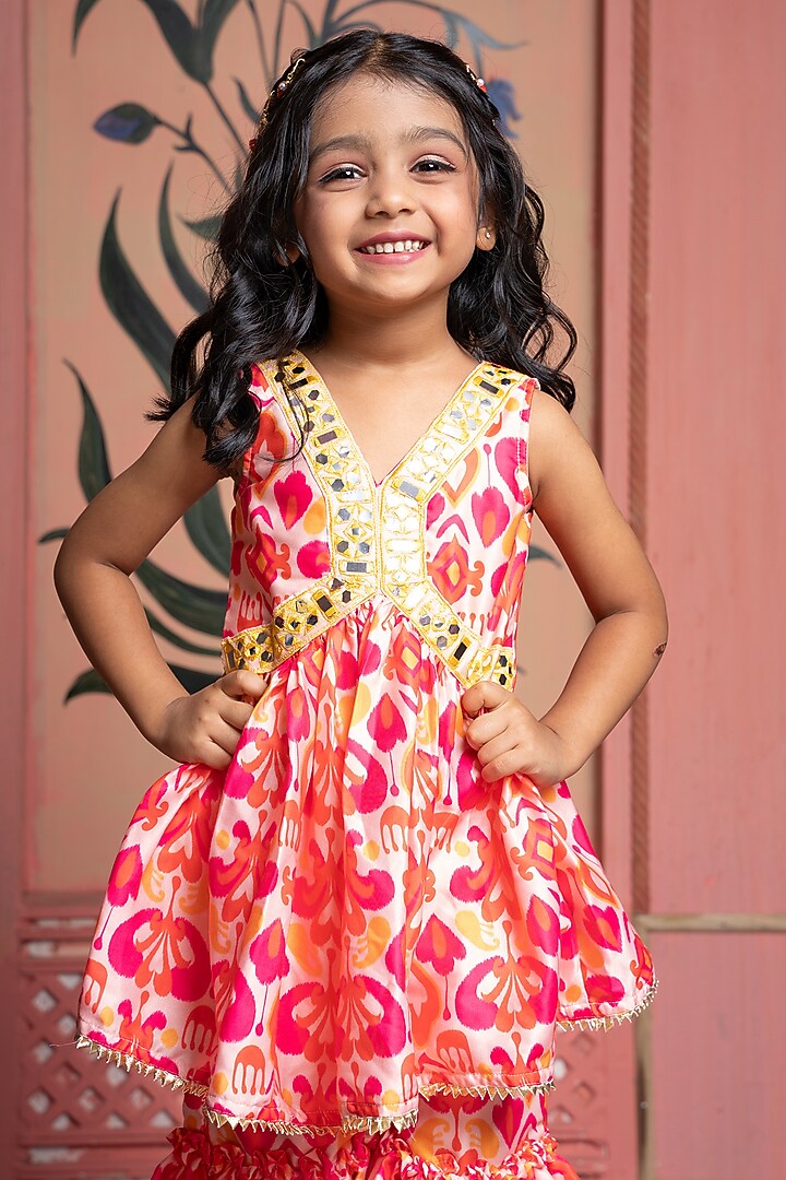 Pink & Peach Modal Satin Printed Sharara Set For Girls by Kirti Agarwal Pret n Couture at Pernia's Pop Up Shop