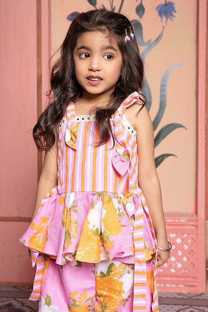 Pink Pure Linen Printed & Embroidered Co-ord Set by Kirti Agarwal Pret n Couture at Pernia's Pop Up Shop
