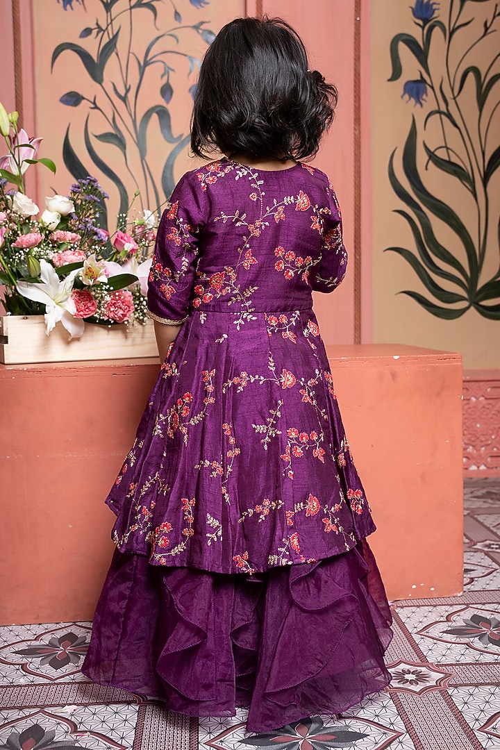 Purple Crinkled Net & Organza Lehenga Set For Girls by Kirti Agarwal Pret n Couture at Pernia's Pop Up Shop