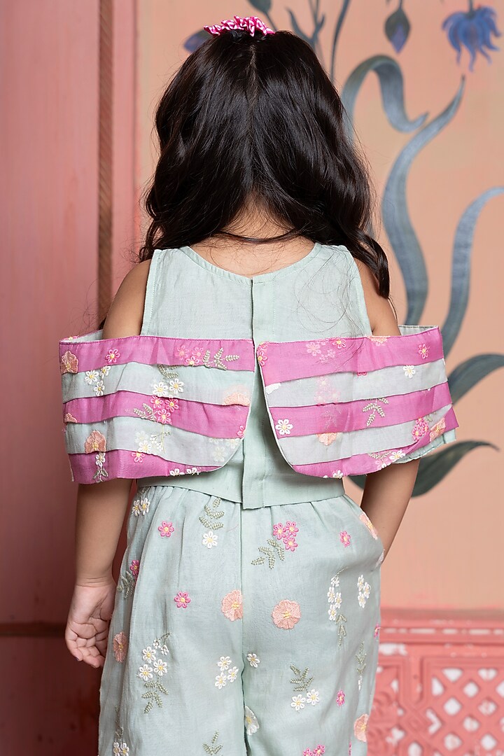 Mint Green & Pink Chanderi Silk Co-Ord Set For Girls by Kirti Agarwal Pret n Couture at Pernia's Pop Up Shop