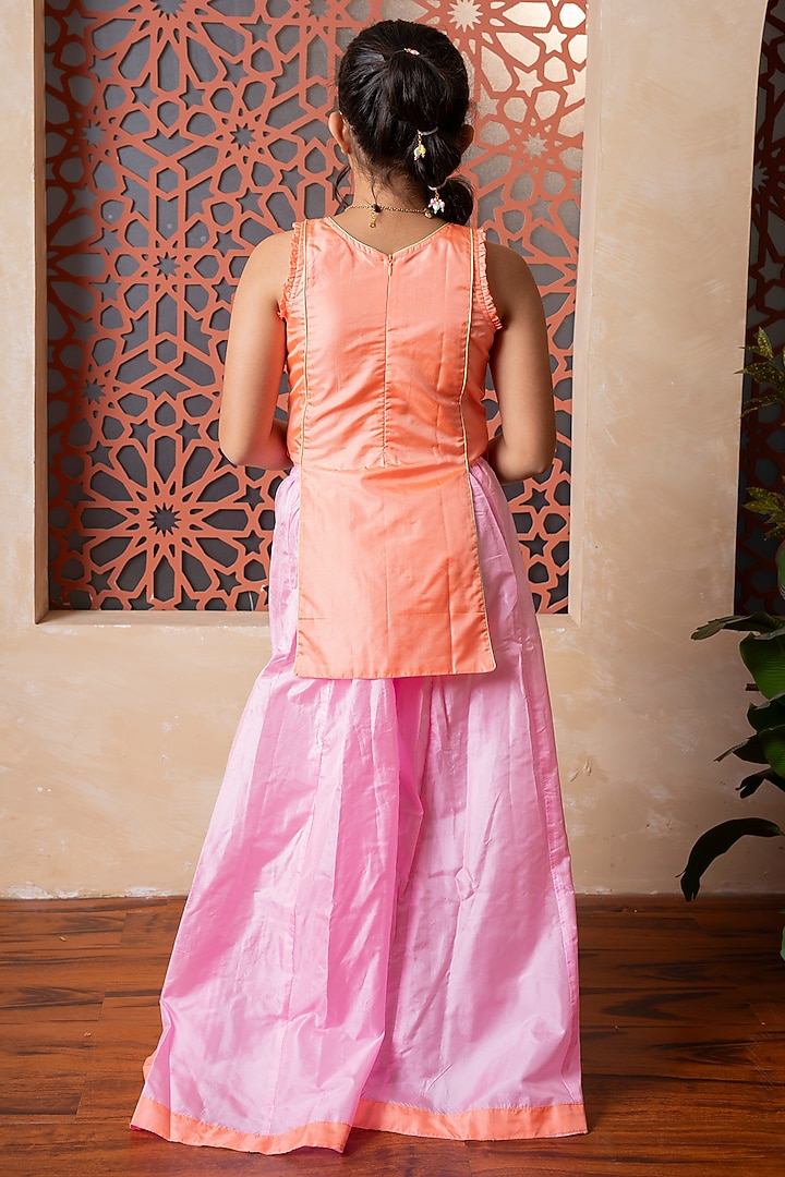Orange Pure Silk Hand Embroidered Kurta Set For Girls by Kirti Agarwal Pret n Couture at Pernia's Pop Up Shop