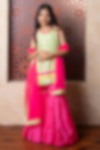 Bright Pink Pure Silk & Organza Flared Sharara Set For Girls by Kirti Agarwal Pret n Couture at Pernia's Pop Up Shop
