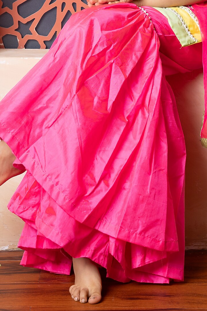 Bright Pink Pure Silk & Organza Flared Sharara Set For Girls by Kirti Agarwal Pret n Couture at Pernia's Pop Up Shop