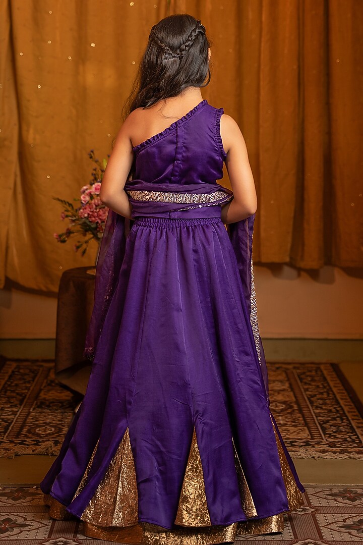 Purple Silk & Organza Lehenga Set For Girls by Kirti Agarwal Pret n Couture at Pernia's Pop Up Shop