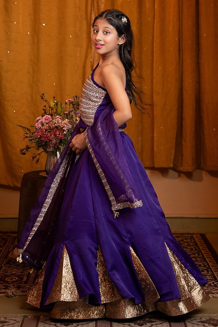 Purple Silk & Organza Lehenga Set For Girls by Kirti Agarwal Pret n Couture at Pernia's Pop Up Shop