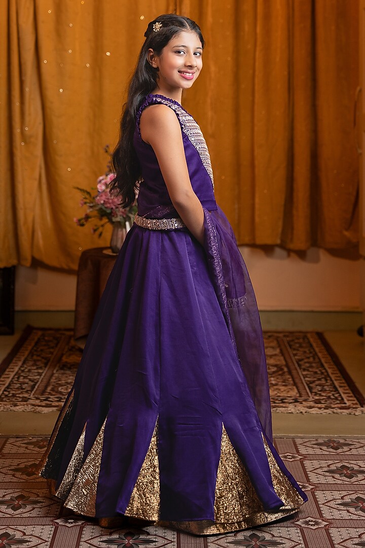 Purple Silk & Organza Lehenga Set For Girls by Kirti Agarwal Pret n Couture at Pernia's Pop Up Shop