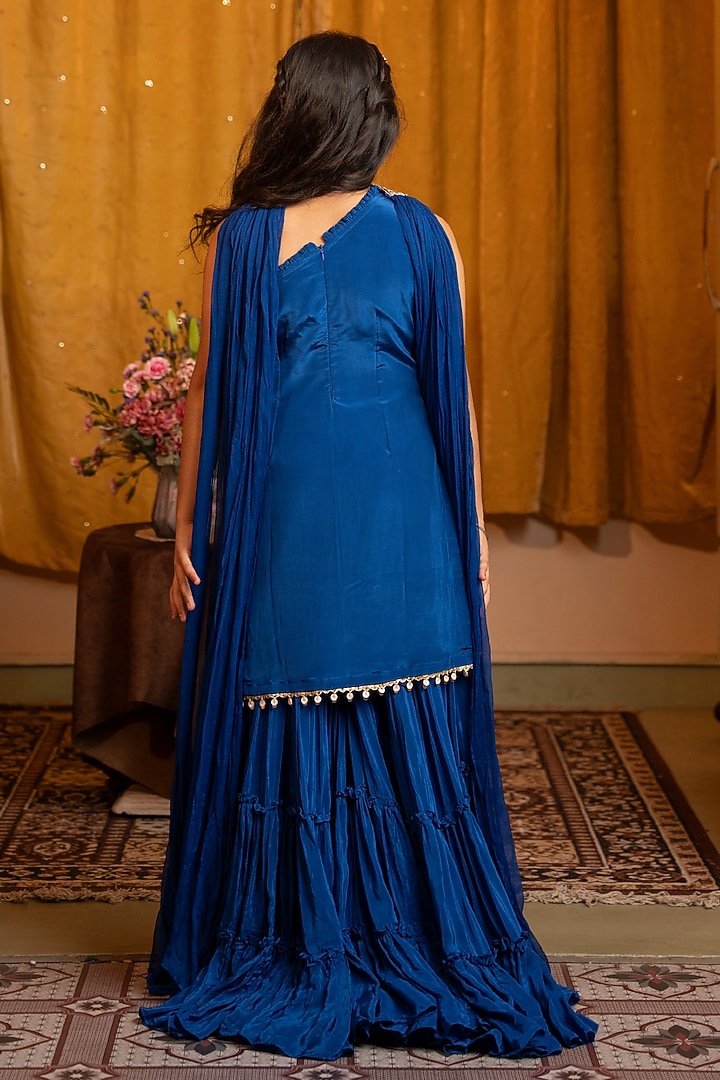 Royal Blue Crepe & Chiffon Lehenga Set For Girls by Kirti Agarwal Pret n Couture at Pernia's Pop Up Shop