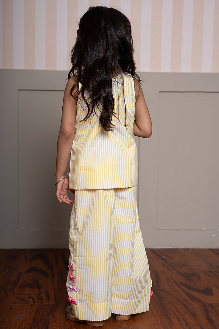 Yellow & White Pure Cotton Embroidered Co-Ord Set For Girls by Kirti Agarwal Pret n Couture at Pernia's Pop Up Shop