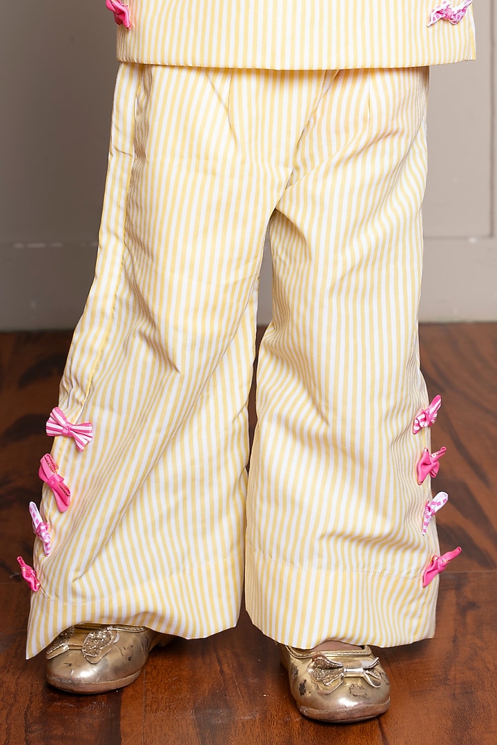 Yellow & White Pure Cotton Embroidered Co-Ord Set For Girls by Kirti Agarwal Pret n Couture at Pernia's Pop Up Shop