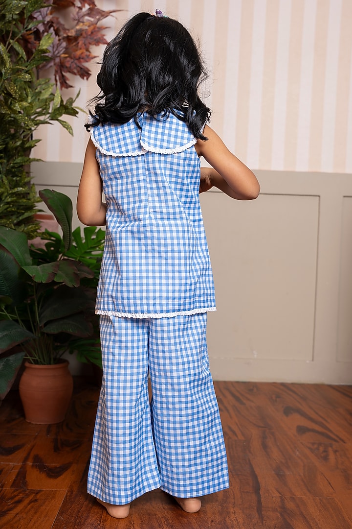 Blue & White Pure Cotton Embroidered Co-Ord Set For Girls by Kirti Agarwal Pret n Couture at Pernia's Pop Up Shop