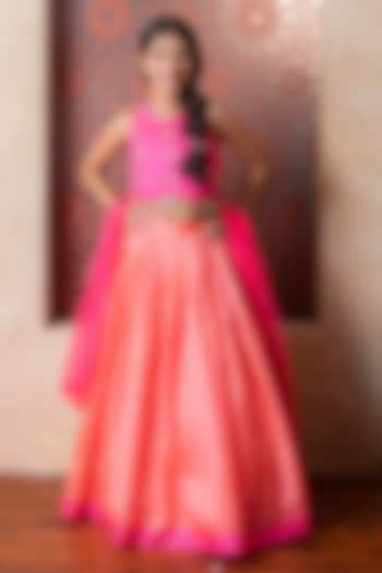 Orange Pure Silk & Organza Lehenga Set For Girls by Kirti Agarwal Pret n Couture at Pernia's Pop Up Shop
