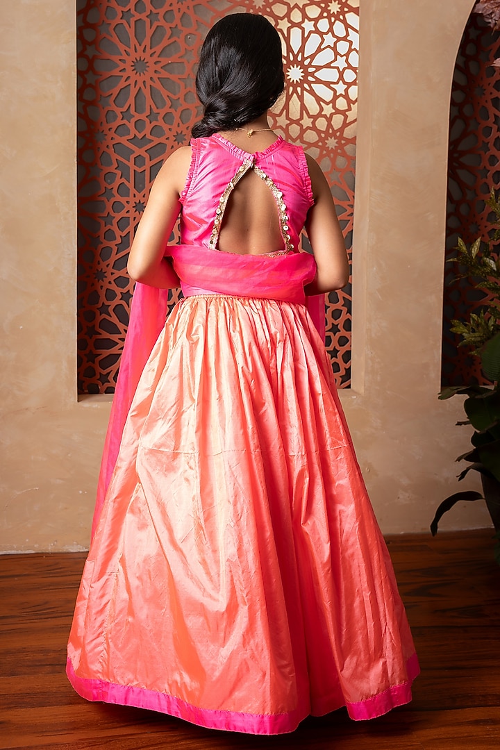 Orange Pure Silk & Organza Lehenga Set For Girls by Kirti Agarwal Pret n Couture at Pernia's Pop Up Shop