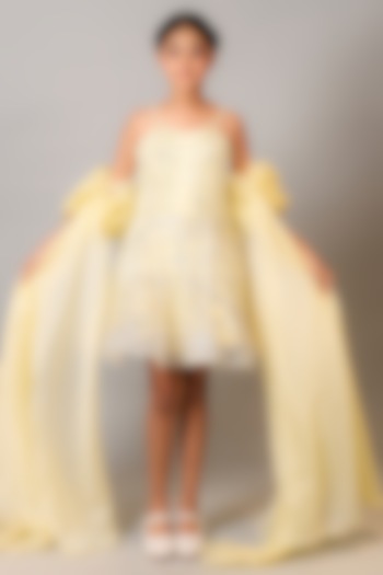 Yellow Net & Organza Embroidered Dress For Girls by Kirti Agarwal Pret n Couture at Pernia's Pop Up Shop