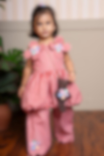 Red & White Pure Cotton Floral Applique Embellished Co-Ord Set For Girls by Kirti Agarwal Pret n Couture at Pernia's Pop Up Shop