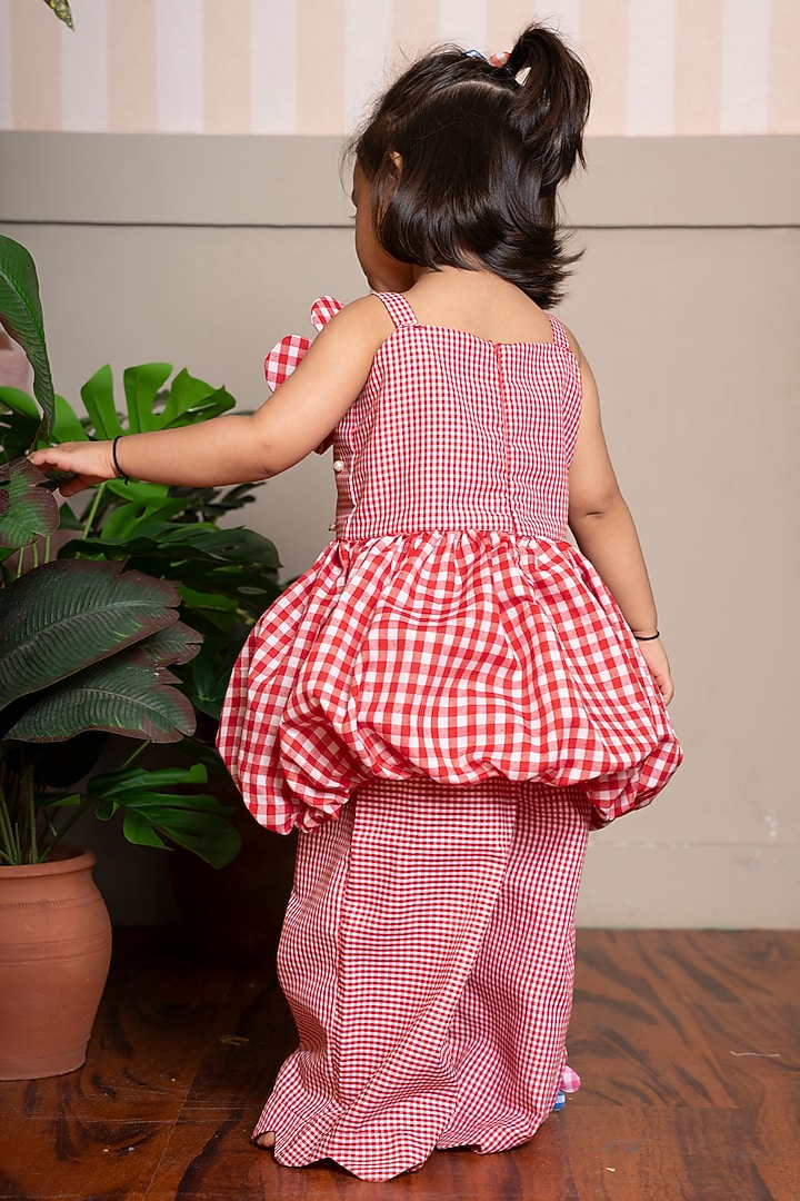 Red & White Pure Cotton Floral Applique Embellished Co-Ord Set For Girls by Kirti Agarwal Pret n Couture at Pernia's Pop Up Shop