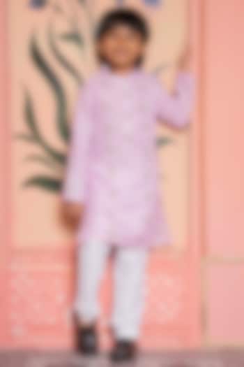Blush Pink Soft Cotton Blend Floral Embroidered Kurta Set For Boys by Kirti Agarwal Pret n Couture at Pernia's Pop Up Shop