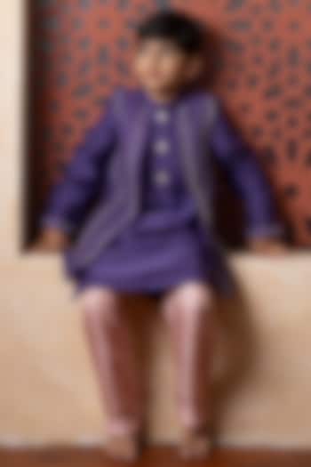 Purple Mul Chanderi & Dola Silk Gota Embroidered Kurta Set For Boys by Kirti Agarwal Pret n Couture at Pernia's Pop Up Shop