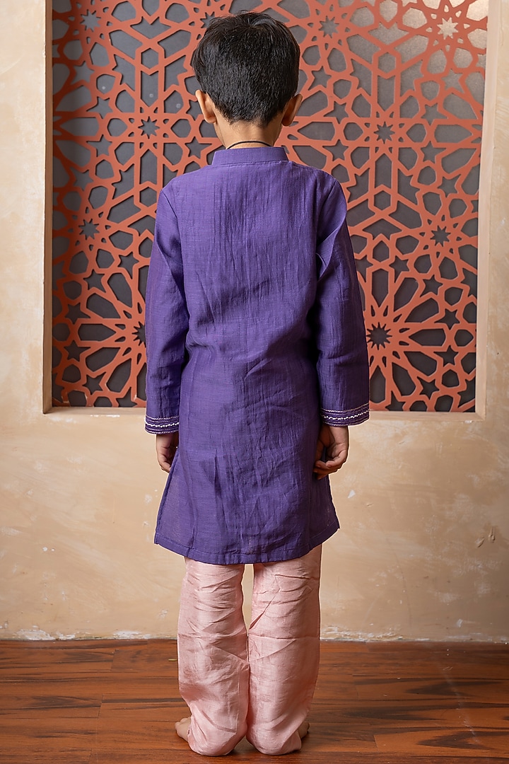 Purple Mul Chanderi & Dola Silk Gota Embroidered Kurta Set For Boys by Kirti Agarwal Pret n Couture at Pernia's Pop Up Shop