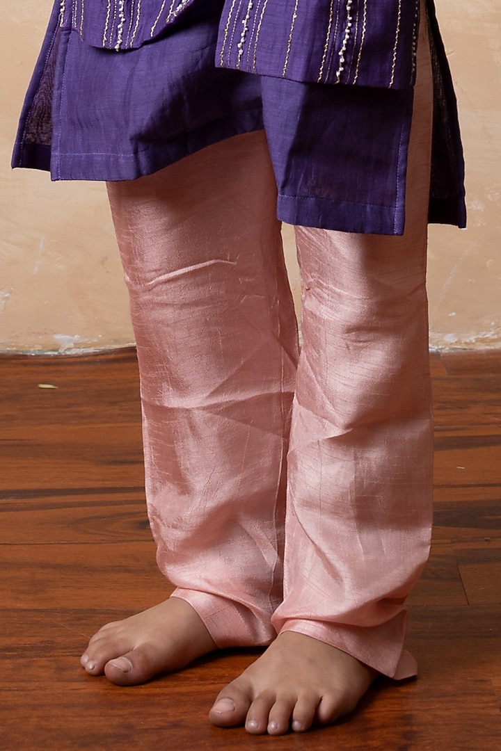 Purple Mul Chanderi & Dola Silk Gota Embroidered Kurta Set For Boys by Kirti Agarwal Pret n Couture at Pernia's Pop Up Shop