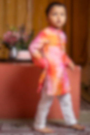 Multi-Colored Satin Organza Crepe Handpainted Kurta Set For Boys by Kirti Agarwal Pret n Couture at Pernia's Pop Up Shop