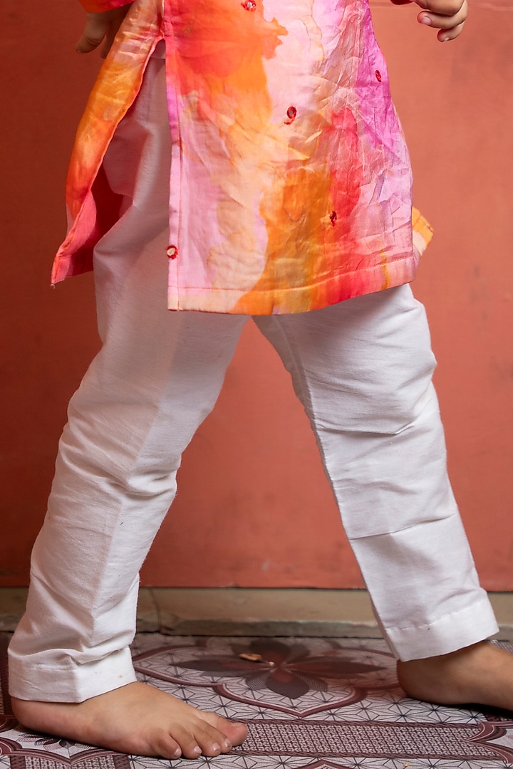 Multi-Colored Satin Organza Crepe Handpainted Kurta Set For Boys by Kirti Agarwal Pret n Couture at Pernia's Pop Up Shop