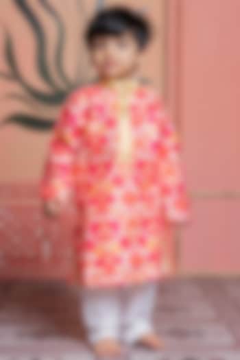 Multi-Colored Modal Satin Mirror Work & Ikat Printed Kurta Set For Boys by Kirti Agarwal Pret n Couture at Pernia's Pop Up Shop