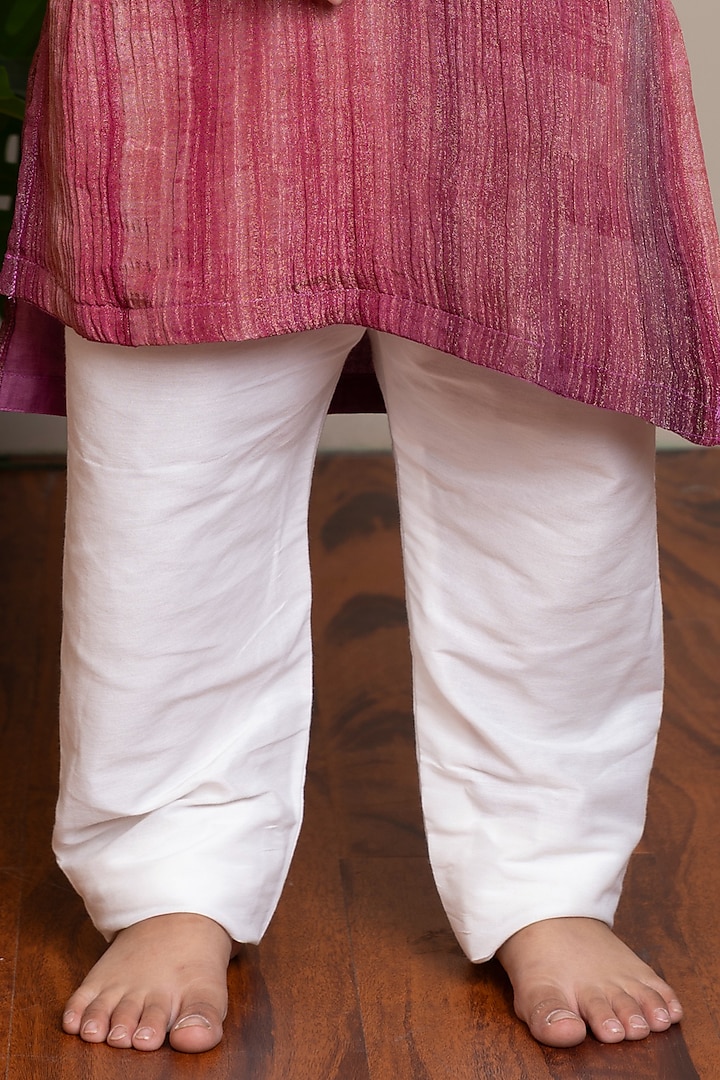 Maroon & Pink Crush Tissue Embroidered Ombre Kurta Set For Boys by Kirti Agarwal Pret n Couture at Pernia's Pop Up Shop