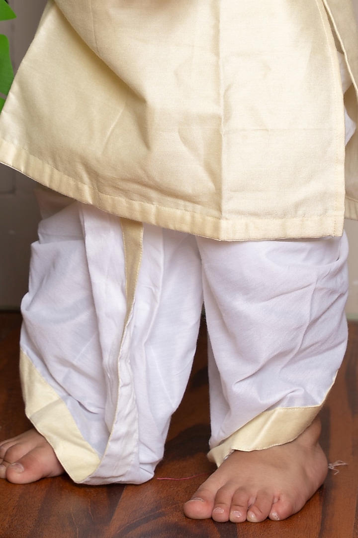 Yellow Pure Spun Silk Embroidered Kurta Set For Boys by Kirti Agarwal Pret n Couture at Pernia's Pop Up Shop