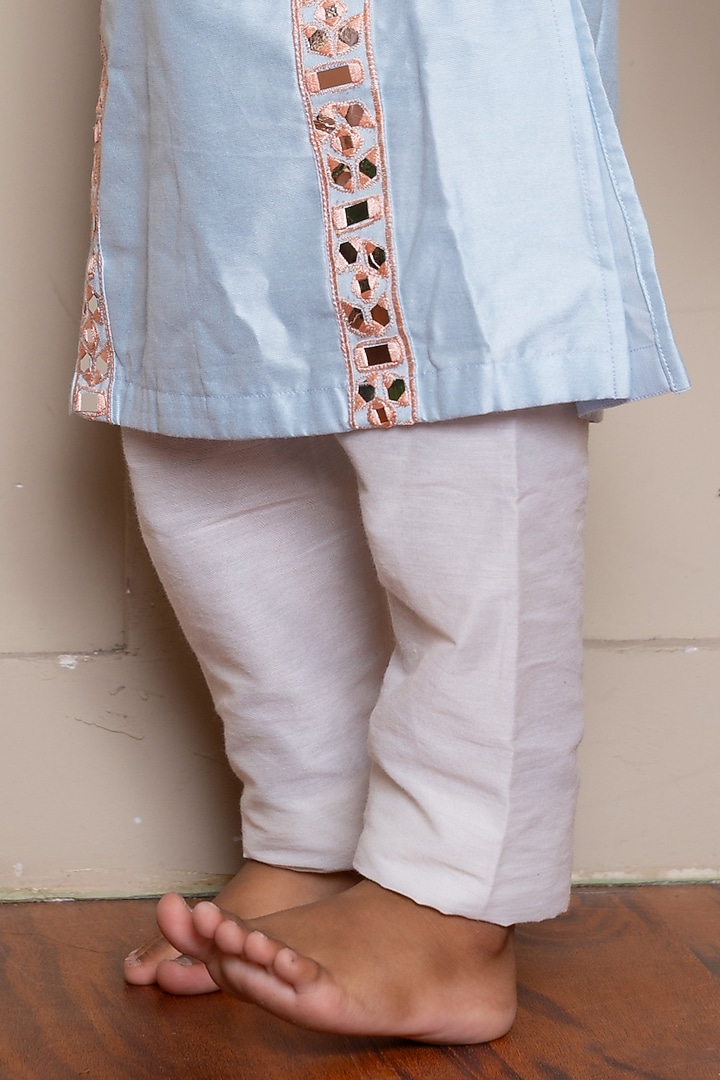 Powder Blue Pure Spun Silk Embroidered Kurta Set For Boys by Kirti Agarwal Pret n Couture at Pernia's Pop Up Shop