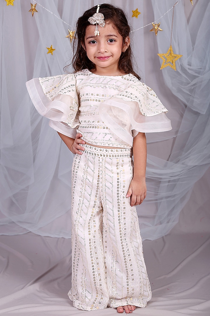 Off White Lucknowi Sharara Set For Girls by Kirti Agarwal Pret n Couture at Pernia's Pop Up Shop