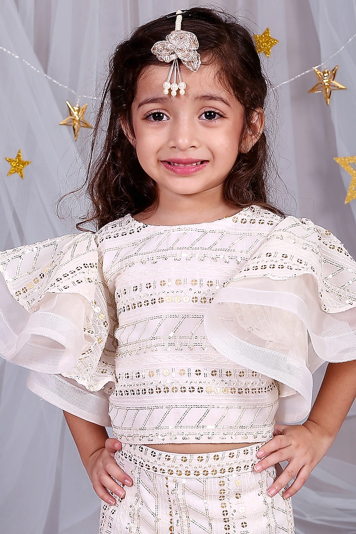 Off White Lucknowi Sharara Set For Girls by Kirti Agarwal Pret n Couture at Pernia's Pop Up Shop