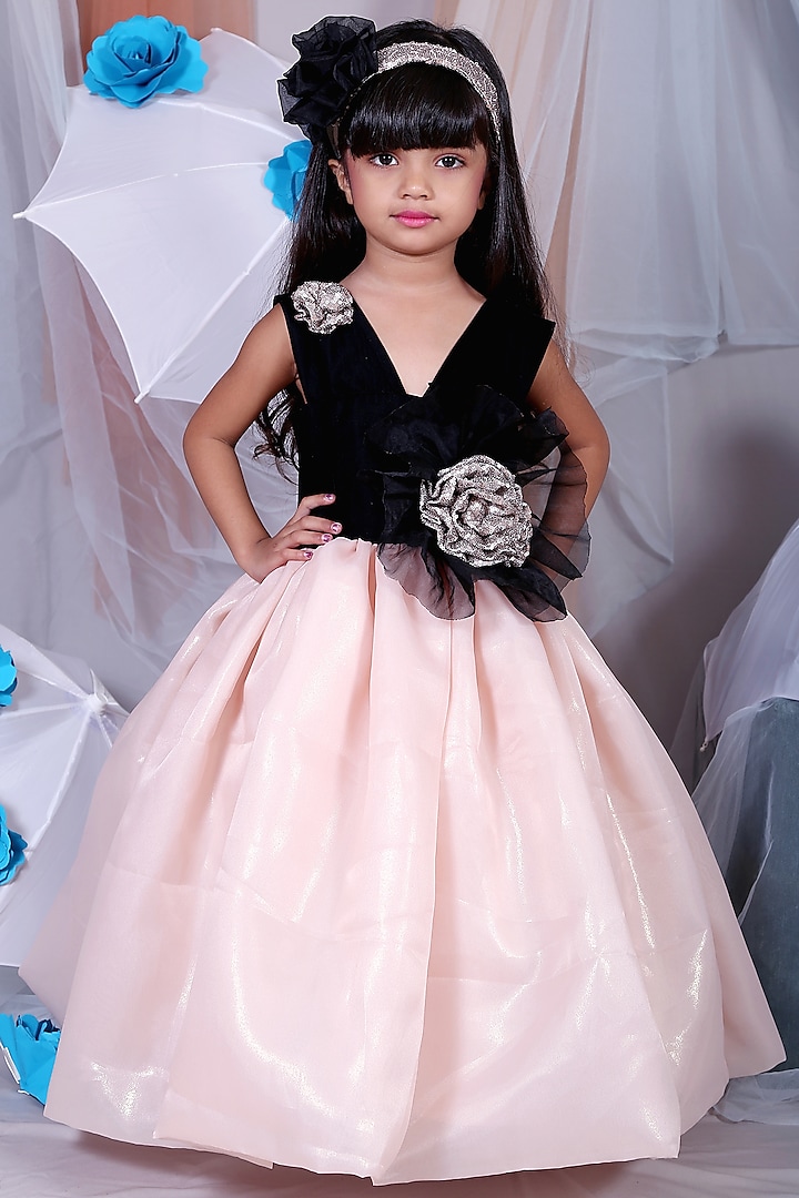 Black & Peach Velvet Gown For Girls by Kirti Agarwal Pret n Couture at Pernia's Pop Up Shop