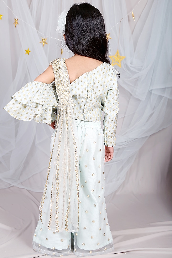 Sea Green Brocade Pant Set For Girls by Kirti Agarwal Pret n Couture at Pernia's Pop Up Shop