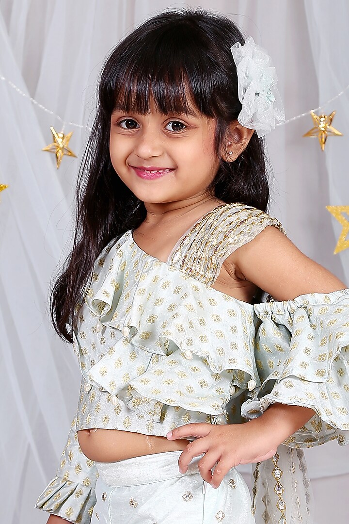 Sea Green Brocade Pant Set For Girls by Kirti Agarwal Pret n Couture at Pernia's Pop Up Shop