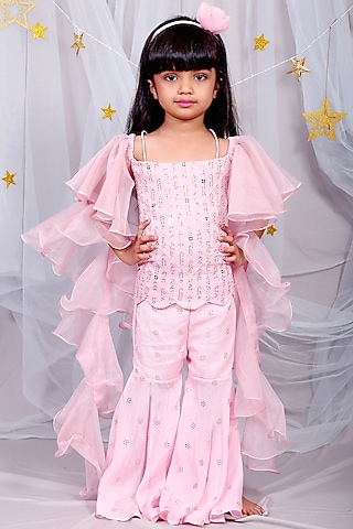Blush Pink Lucknowi Sharara Set For Girls by Kirti Agarwal Pret n Couture