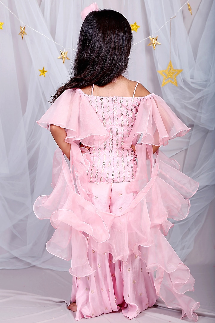 Blush Pink Lucknowi Sharara Set For Girls by Kirti Agarwal Pret n Couture at Pernia's Pop Up Shop