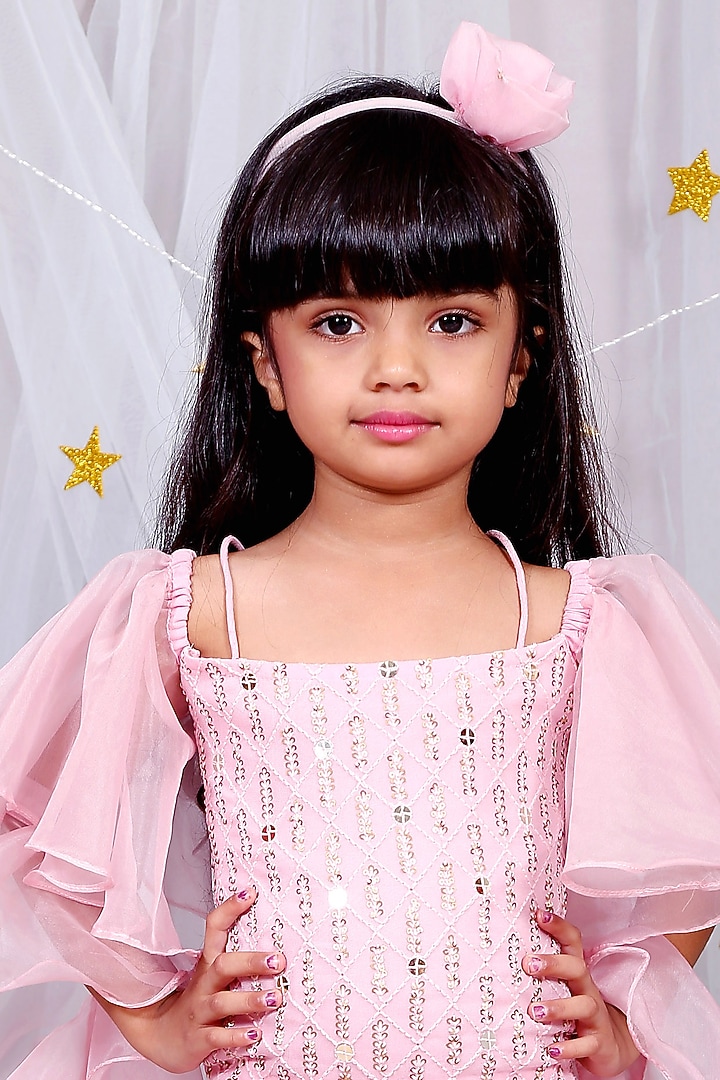 Blush Pink Lucknowi Sharara Set For Girls by Kirti Agarwal Pret n Couture at Pernia's Pop Up Shop