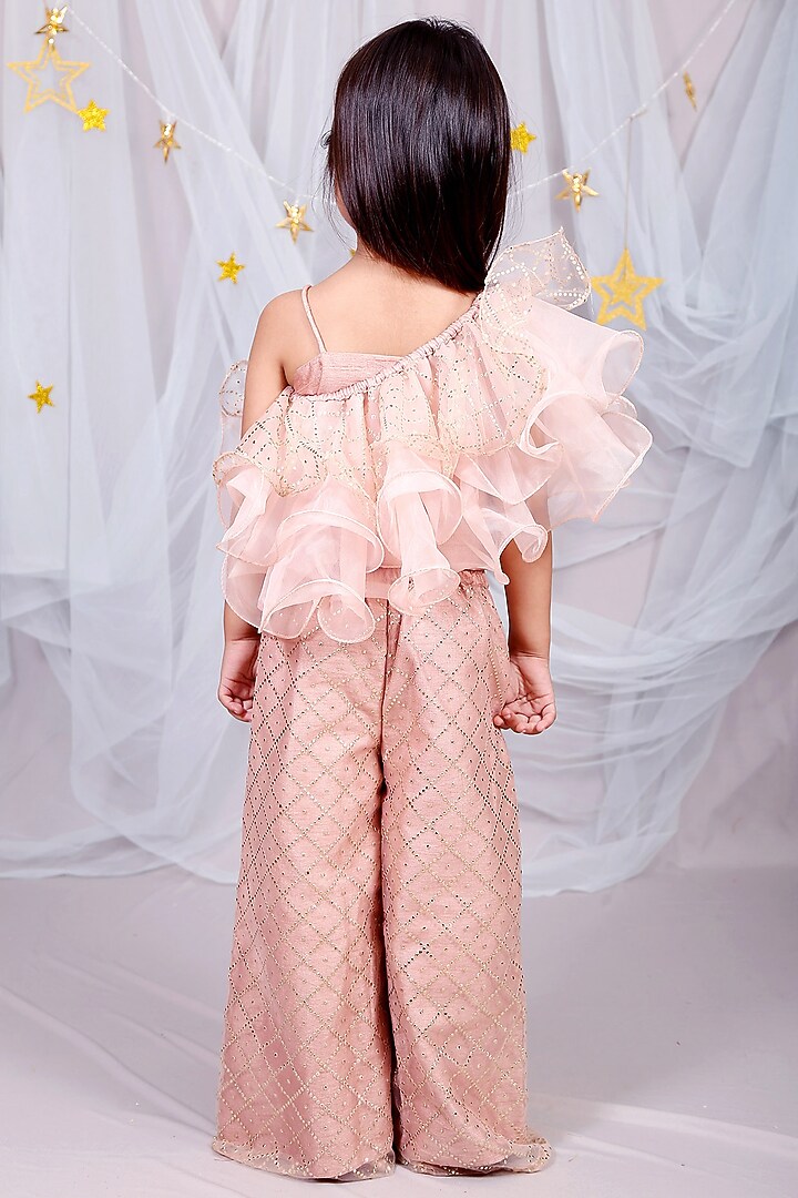 Light Peach Net & Silk Pant Set For Girls by Kirti Agarwal Pret n Couture at Pernia's Pop Up Shop