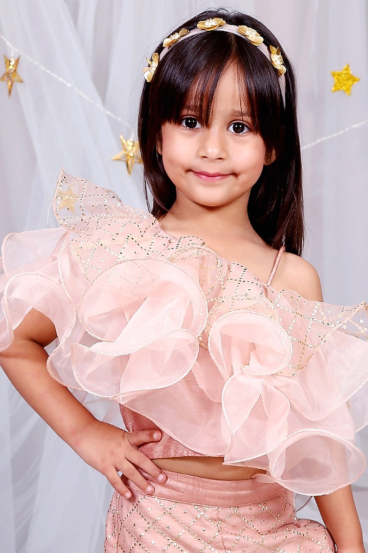 Light Peach Net & Silk Pant Set For Girls by Kirti Agarwal Pret n Couture at Pernia's Pop Up Shop
