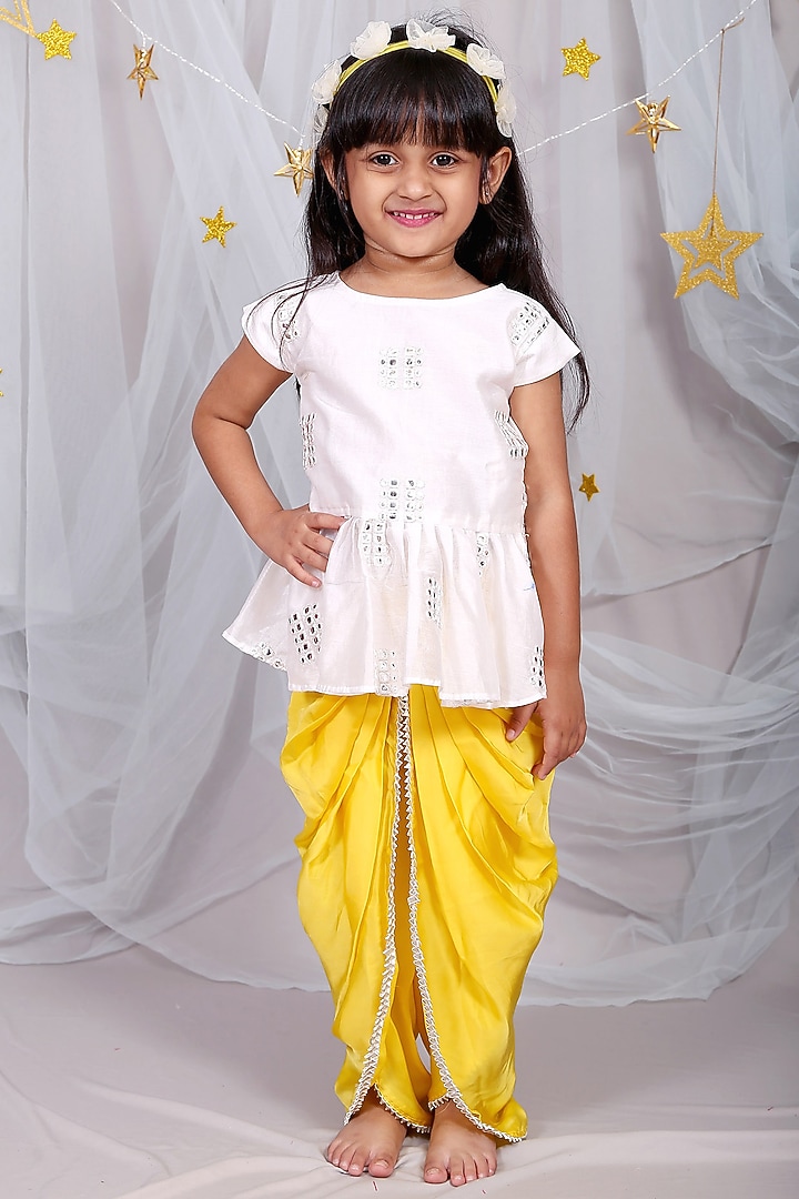 Yellow Silk Chanderi Dhoti Set For Girls by Kirti Agarwal Pret n Couture at Pernia's Pop Up Shop