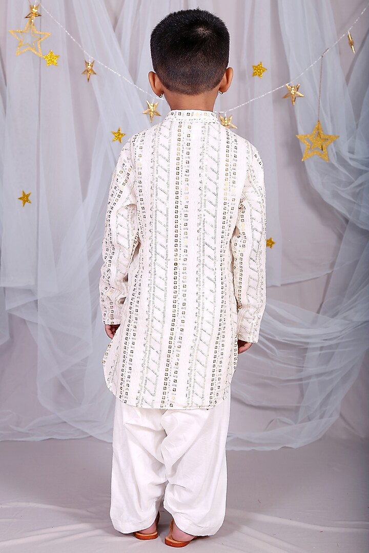 Off White Embroidered Kurta Set For Boys by Kirti Agarwal Pret n Couture at Pernia's Pop Up Shop