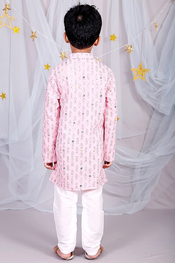 Blush Pink Embroidered Kurta Set For Boys by Kirti Agarwal Pret n Couture at Pernia's Pop Up Shop