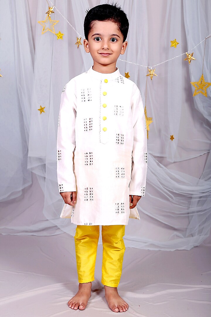 Off White Silk Kurta Set For Boys by Kirti Agarwal Pret n Couture
